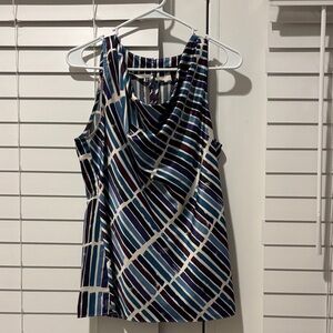 Ann Taylor Navy and White Geometric Sleeveless Blouse